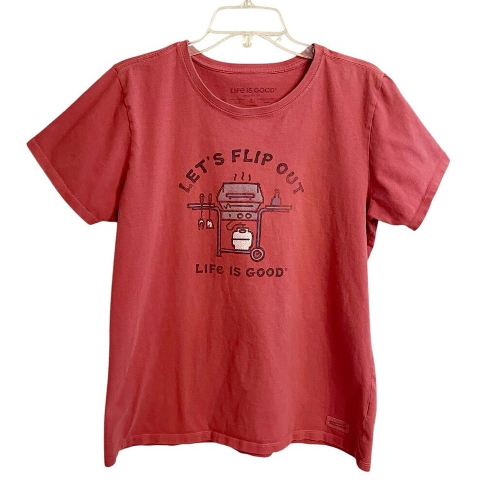 Life Is Good Red Let’s Flip Out Short Sleeve Crusher Tee T-Shirt Size Large
